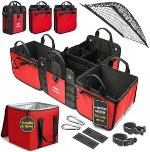 DURABLEZ Premium Trunk Organizer with Cooler - Perfect for Groceries & Car Accessories - Extra Large, Modular, Configurable, Detachable, Collapsible - Fits Any Car Type, Red