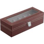 Handcuffs Watch Box Organizer With Glass Display Top For Men & Women | PU Leather | 6 Slots | Wrist Watches | Case | Storage | Holder | Jewellery | Organiser (Brown)