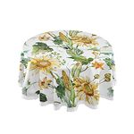 ALAZA Round Tablecloth with Umbrella Hole and Zipper Watercolor Sunflower and Corn Washable Spillproof Table Cover for Camping Patio Garden Picnic Party Outdoor 60 Inch