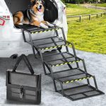 Extra Wide Dog Stairs for Car, Foldable Dog Ramps for Car with Non Slip Surface & Reflective Tape, Heavy Duty Dog Steps for Cars, SUV, Truck, 400lbs Capacity, 14"-35" Adjustable Height