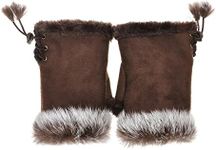 ZLYC Women Teen Classic Winter Warm Rabbit Fur Hands Wrist Fingerless Gloves Mittens Brown