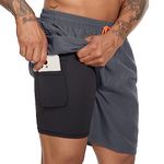 YUTYTH Men's Swim Trunks Waterproof Quick Dry Beach Shorts Compression Liner 2 in 1 Swim Shorts with Zipper Pocket Grey