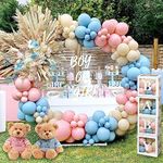 176Pcs Gender Reveal Decorations Set, Gender Reveal Balloons Arch Kit + 4 Baby Shower Decorations Balloon Boxes with BABY Letters, Boy Girl Baby Boxes for Baby Shower Gender Reveal Party Supplies