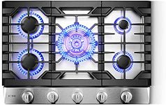 FOTILE GLS30501 30” Stainless Steel 5-Burner Gas Cooktop, Tri-Ring 22,000 BTUs Center Burner with Flame Failure Protection Removable Grates and Installation/LP Kit