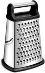 Rainspire Professional Box Grater, Cheese Grater Box for Kitchen Stainless Steel with 4 Sides, Cheese and Spice Graters with Handle for Vegetables, Ginger, Potatoes, Black