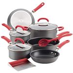 Rachael Ray Create Delicious Hard Anodized Nonstick Cookware Pots and Pans Set, 11 Piece, Red Handles