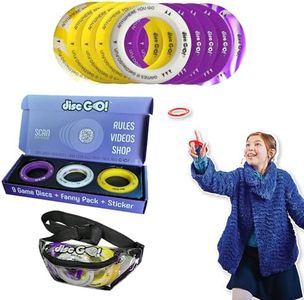 DiscGO! Game 9 Soft Silicone Discs, Play Indoor/Outdoor for Fun, Gift, Family, Camping, Parties, Tailgating, Team Building, Classroom, Portable Travel Games for Kids & Adults (Yellow, White & Purple)