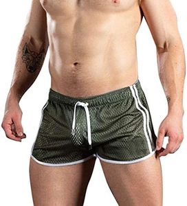 Mens Mesh Gay Shorts,Hot See Through Lightweight 3 Inch Summer Booty Bottoms Fast Dry Side Stripes Trunks,Vacation Holiday Beachwear Casual Low Rise Swim Brief Boxer(Green,XL)