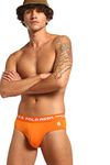 U.S. POLO ASSN. Men Logo Waistband Cotton Stretch IYAH Briefs - Pack of 2 (Orange/Black L)