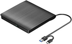 ROOFULL External CD DVD +/-RW Drive USB 3.0 & USB-C Portable CD/DVD ROM Player Burner Reader Writer Rewriter Optical Disc Drive for Laptop Desktop PC, Windows 11/10/8/7, Apple Mac, Linux OS