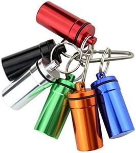 Set of 6 Waterproof Aluminum Metal Pill Box Case Organizer with Keychain - Outdoor Medicine Bottle Key Ring Small First Aid Drug Holder Pill Container
