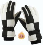 SPOTFISH Snow Gloves Women Ski Gloves Waterproof Touchscreen Winter Warm Gloves Snowboarding (Black and White, One Size)