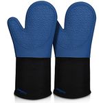 sungwoo Extra Long Silicone Oven Mitts, Heat Resistant Oven Gloves with Quilted Liner Non-Slip Textured Grip Perfect for BBQ, Baking, Cooking and Grilling - 1 Pair 14.6 Inch Royal Blue & Black