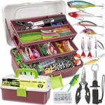 THKFISH 3 Layers Tackle Box with Tackle Included, 413Pcs Fishing lures Accessories and tools Kit Contains Crankbait, Hooks, Weights Sinkers Bass Fishing Pliers Gear Gift for Men