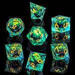 Beholder's Dragon Eye DND Dice Set,Sharp Edge Liquid Core Resin Handmade Dice with Gift Box 7 PCS for Role Playing Dungeons and Dragons Ttrpg(Green Blue Dargon Eye)