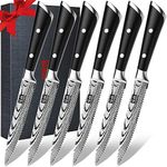 SHAN ZU Steak Knife Set, 6-Piece Steak Knives, Kitchen Steak Knife 5 Inch, High Carbon Stainless Steel Serrated Steak Knives of 6 with Premium Gift Box