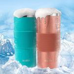 BUZIO Beer Mug, Frozen Beer Cups 12oz, Triple Wall Stainless Steel Insulated Freezer Mugs Keep Your Drinks Cold, Dishwasher Safe, Beer Glasses for Men Women, Set of 2, Gold&Blue