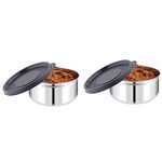 Attro Set of 2 Prime Stainless Steelsingle Wall Storage Containers Airtight & Leak Proof Containers for Office Use, School, Picnic, 400 Ml - Black