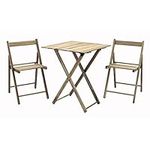 Tramontina, Folding Table and 2 x Chairs, 3-Pcs Wooden Garden Furniture Set, Sustainable Teak Wood, Outdoor Bistro Dining Set, Natural Wood Colour