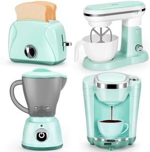 Pretend Play Kitchen Appliances Toy Set with Coffee Maker Machine, Mixer, Toaster, Blender, Kids Kitchen Playset, Play Kitchen Accessories with Sound & Light, Birthday Gifts for Kid Girls Ages 3-5 4-8