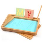 AtMini Sand Tray for Classroom Montessori Sand Tray with Lid Wooden Sand Trays for Kids Writing Letters and Numbers (Blue)