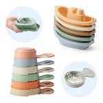 Bath Toys Floating Boats with Bathing Spoon, 11 PCS Bathtub Mold Free Bath Toy for Babies Water Table Toys Toddler Birthday Gift for Preschool Boys/Girls