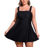 Smismivo Plus Size Swim Dress Tummy Control One Piece Swimsuit Swimdress Built in Shorts Bathing Suit Square Neck Swimwear, Black, 4X-Large Plus