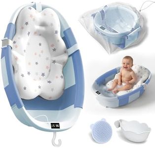 Collapsible Baby Bathtub - Large Baby Bath Tub with Thermometer | Bath Essential Bañera para Bebe Easy Fold Baby Tub | Travel Infant Newborn Toddler Bathtub for Baby Girl Boy 0 to 36 Months (Blue)
