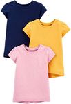 Simple Joys by Carter's Baby Girls' Short-Sleeve Shirts, Pack of 3, Mustard Yellow/Navy/Pink, 12 Months