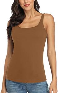 V FOR CITY Shelf Bra Tank Top for Women Cotton Camisole with Adjustable Wide Strap Basic Cami Undershirts S Brown