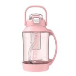 Water Bottle CASNO Tritan Bottle, with Straw and Extra Large Carry Handle, Leakproof BPA Free All Day Hydration Jug for Gym, Sports, Outdoors (64oz/ Pink)