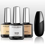 Modelones Gel Top Coat and Base Coat with Matte Top Coat Set, 3Pcs No Wipe Base and top coat Gel Nail Polish Nail Matte Top Coat, 10ml New Upgraded Formula Long-Lasting Gel Nail kit (Base + Top + Matte Top Coat)