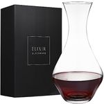 Red Wine Decanter - Hand Blown Crystal Wine Carafe - Glass Decanter Aerator for Cabernet, Pinot Noir, Bordeaux - Wine Accessories for Wedding, Christmas, Wine Tasting - Elixir Glassware - 50oz, Clear