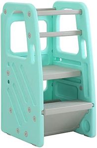 SDADI PLT01GN Children's Plastic Learning Step Stool with 3 Adjustable Heights, 150 Pound Capacity, Built-in Storage, and Non-Skid Rubber Feet, Green