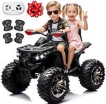 JOYRACER 24V Kids ATV 4 Wheeler, 4x4 Ride On Toys Car w/ 800W Motors, 9AH Battery Powered Car w/Remote Control, Knee Pads, MP3, USB, Spring Suspension, 2-Seater Quad for Boys Girls, Black
