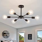 Homes Elite 6 Lights Modern Chandelier Semi Flush Mount Ceiling Pendant Lighting Mid Century Black Industrial Light Fixture for Kitchen Living Room (G80 4watt Bulb Included)