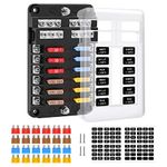 Blade ATC/ATO fuse blocks, ENDARK car fuse holder, 12 way fuse box with Negative Bus LED indicator for Car, Boat, Van, SUV