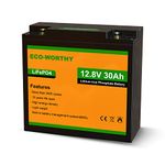 ECO-WORTHY 12V Lithium Battery 30Ah Rechargeable LiFePO4 Lithium Ion Phosphate Deep Cycle Battery with BMS Protection for Trolling Motor, Fish Finder, Golf Trolley, Kids Scooters, Power Wheels