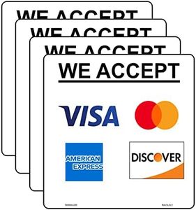 Haobase 4 Pcs Credit Card Sticker Sign Sticker - We Accept Visa, MasterCard, Amex & Discover- 12.5 cm x 12.5 cm - Self Adhesive Vinyl