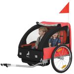 Aosom 2 Seat Bike Trailer for Kids Double Baby Toddler 80lbs Load w/Steel Frame, 5-Point Safety Belts, Universal Bicycle Connect, Reflectors, Red Flag, Waterproof Cover, Red