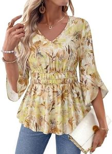 Timeson Womens Tops Fall: 3/4 Sleeve Casual Work — Womens Dressy Blouses — Dress Shirts Business Office Ladies Fashion Outfits Elegant Formal Attire Floral Peplum Tops Tall Travel Lightweight Tunic S
