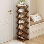 Kiss me Bamboo Folding Shoe Rack Small, Portable Wooden Shoe Storage Organizer Narrow Tall Shoe Storage Rack Indoor for Hallway, Entryway, Corridors, Bedrooms and Small Spaces ([tawny] 8 layers)