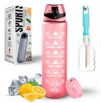 K-MART Water Bottle 1L, Sports Water Bottle with Time Markings, BPA-Free, Leak-Proof Drinks Bottle, Perfect for Running, Cycling, Gym, Yoga, Camping and Outdoor Activities, Pink