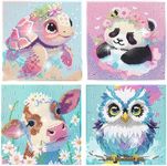 4 Packs 5D Cartoon Diamond Painting Kits for Kids, Cute Animals DIY Diamond Arts Mosaic Kits for Adults Beginner, Full Round Drill Gem Art for Home Wall Decor Kids 6X6 inch