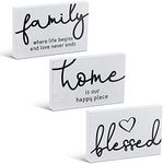 3 Pieces Family Home Blessed Rustic Wood Sign Mini Wood Decorative Signs Farmhouse Woodworks Decors Table Decorations Signs for Bedroom Kitchen Living Room Table Decorations