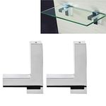Adjustable Wood/Glass Shelf Bracket, Tiberham Zinc Alloy Polished Chrome Shelf Support Clamp Corner Brace for 3-30mm Thickness Shelf, Wall Mounted Glass Support Clip Wood Holder (Pack of 2)