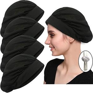 4 Pack Chef Hat Kitchen Cooking Chef Cap Adjustable Food Service Hair Nets Reusable Washable Mesh Bouffant Beanie (One Size, 4 Pack-Drawstring Black)