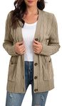 GRECERELLE Women's Knit Long Cardigans Jumpers Cardigan with Pockets with Buttons Ladies Loose Long Sleeve Knitwear Oversized Sweater Cardigan for Autumn Winter Spring (Khaki, L)