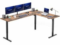 VIVO Corner Standing Desk, 84 x 63 inch Reversible L-Shaped Workstation, Electric Height Adjustment, Home, Office, and Reception Rooms, Rustic Vintage Brown Table Top Black Frame, DESK-E3CTBN-84