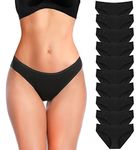 YADIFEN Womens Underwear Women's Cotton Knickers Multipack Low Rise Waisted Stretchy Breathable Panties Full Bikini Briefs Ladies Black Knickers for Women Multipacks Hipster Pants 10PACK M